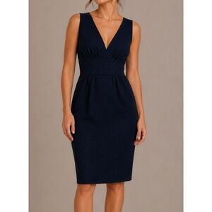 Anthropologie Erin Fetherston Navy Blue Textured V Neck Party‎ Cocktail Dress 4